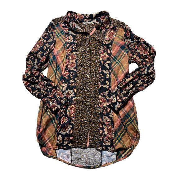 Soft Surroundings Womens M Black & Brown Mixed Pattern Button Up Blouse - Picture 1 of 8